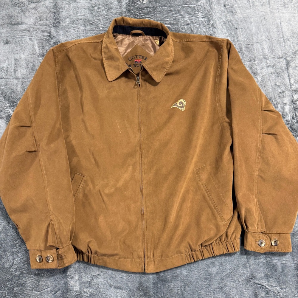 Cutter & Buck Jacket Mens XXL‎ Brown Rams NFL Faux Suede Bomber MCO09185